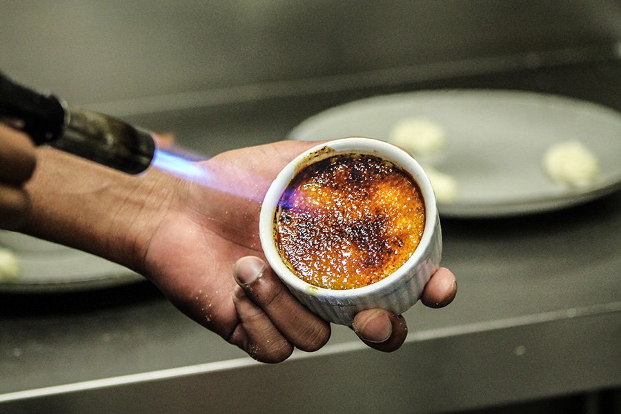 Crème brûlée torched to order